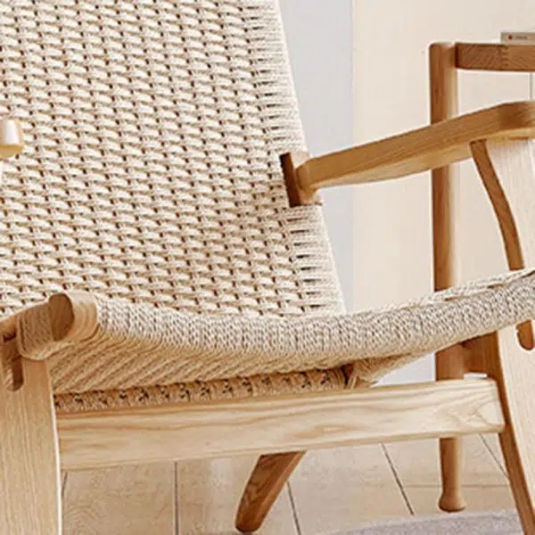 Traditional Japanese Rattan Square Wood Cowhide Rope Accent Chair Backrest Armrest For Living Room - Image 5