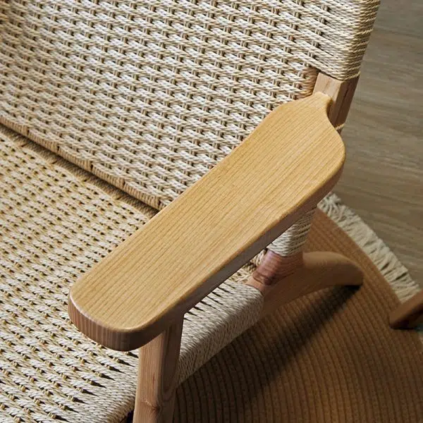 Traditional Japanese Rattan Square Wood Cowhide Rope Accent Chair Backrest Armrest For Living Room - Image 7