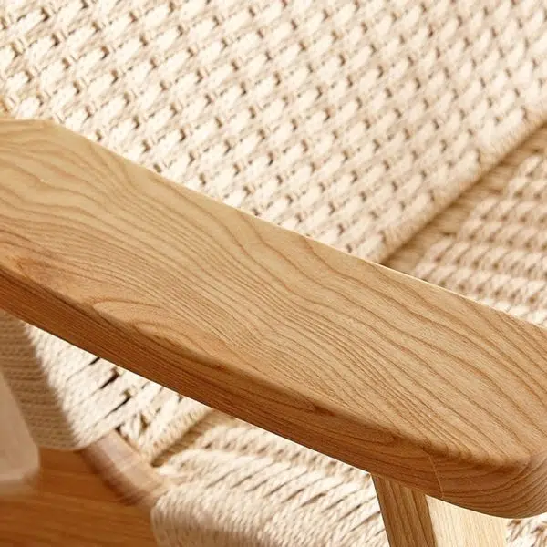 Traditional Japanese Rattan Square Wood Cowhide Rope Accent Chair Backrest Armrest For Living Room - Image 12