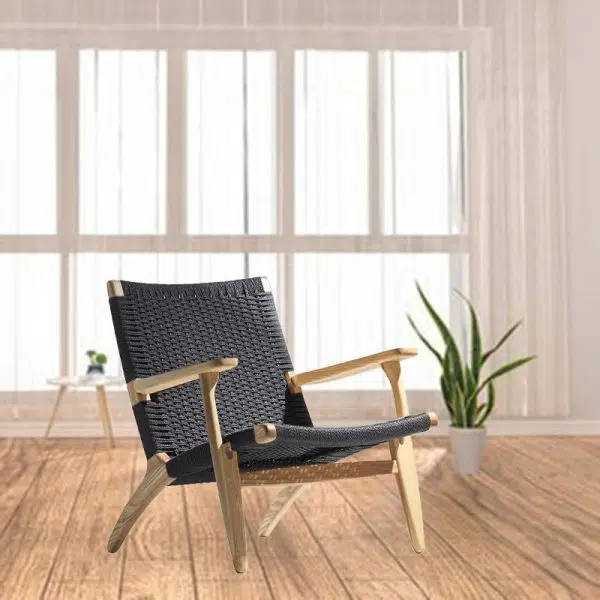 Traditional Japanese Rattan Square Wood Cowhide Rope Accent Chair Backrest Armrest For Living Room - Image 21