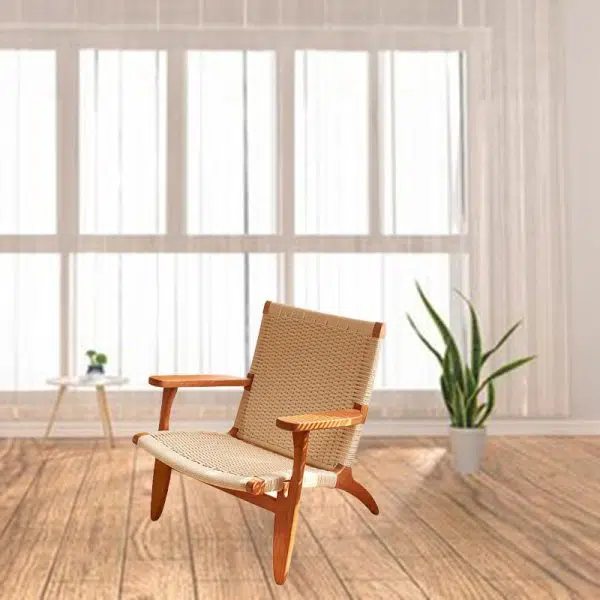 Traditional Japanese Rattan Square Wood Cowhide Rope Accent Chair Backrest Armrest For Living Room - Image 20