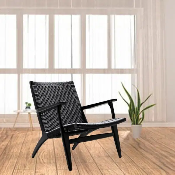 Traditional Japanese Rattan Square Wood Cowhide Rope Accent Chair Backrest Armrest For Living Room - Image 24