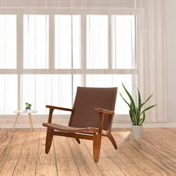 Traditional Japanese Rattan Square Wood Cowhide Rope Accent Chair Backrest Armrest For Living Room - Image 23