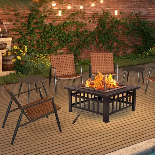 Traditional Rustic Square Aluminum PE Leather Rattan Accent Chair Backrest Armrest For Patio - Image 12