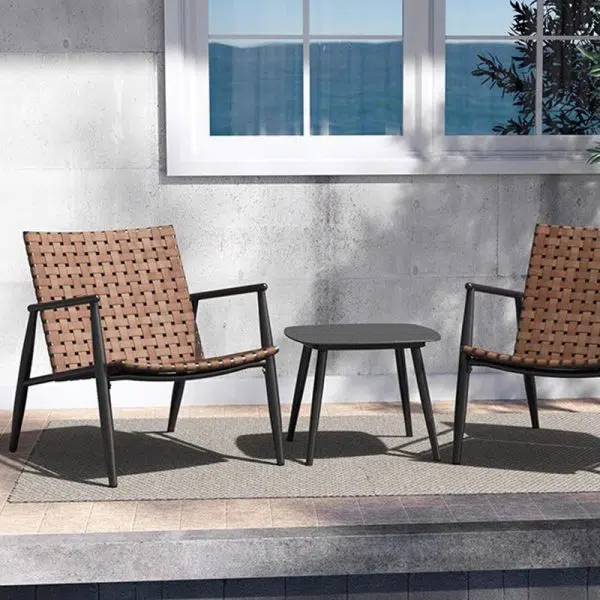 Traditional Rustic Square Aluminum PE Leather Rattan Accent Chair Backrest Armrest For Patio - Image 11