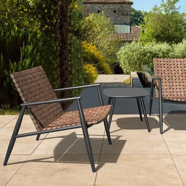 Traditional Rustic Square Aluminum PE Leather Rattan Accent Chair Backrest Armrest For Patio - Image 14