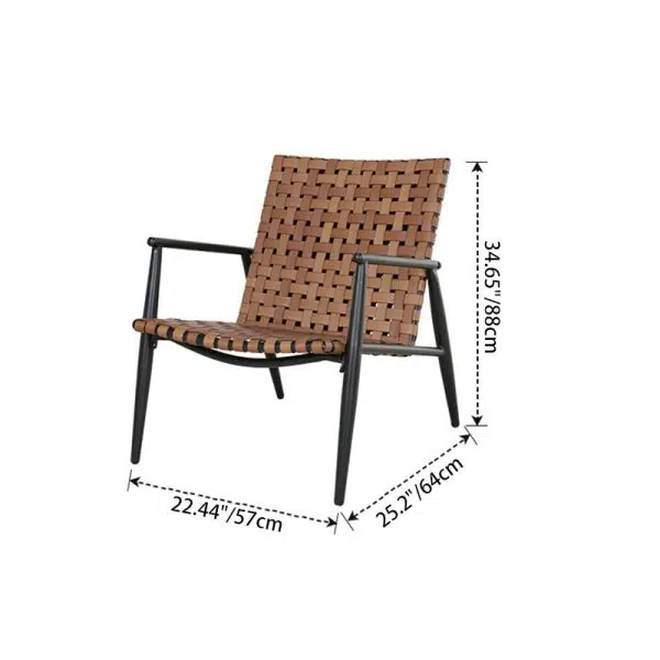 Traditional Rustic Square Aluminum PE Leather Rattan Accent Chair Backrest Armrest For Patio - Image 4