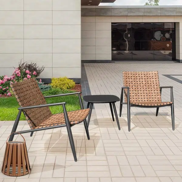 Traditional Rustic Square Aluminum PE Leather Rattan Accent Chair Backrest Armrest For Patio - Image 13