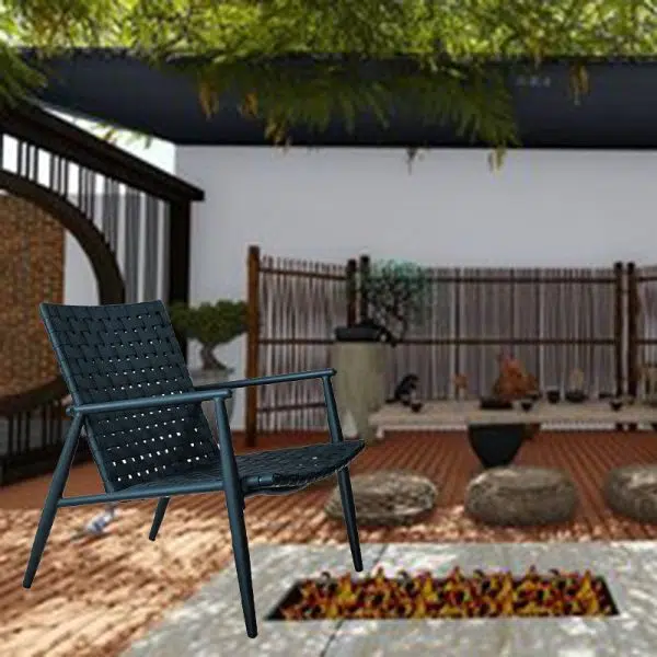 Traditional Rustic Square Aluminum PE Leather Rattan Accent Chair Backrest Armrest For Patio - Image 3