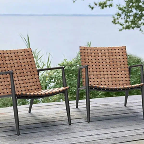 Traditional Rustic Square Aluminum PE Leather Rattan Accent Chair Backrest Armrest For Patio - Image 2