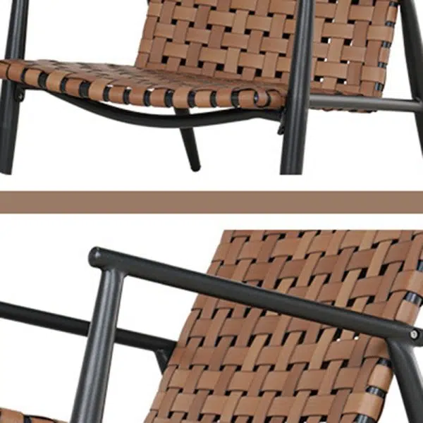 Traditional Rustic Square Aluminum PE Leather Rattan Accent Chair Backrest Armrest For Patio - Image 7