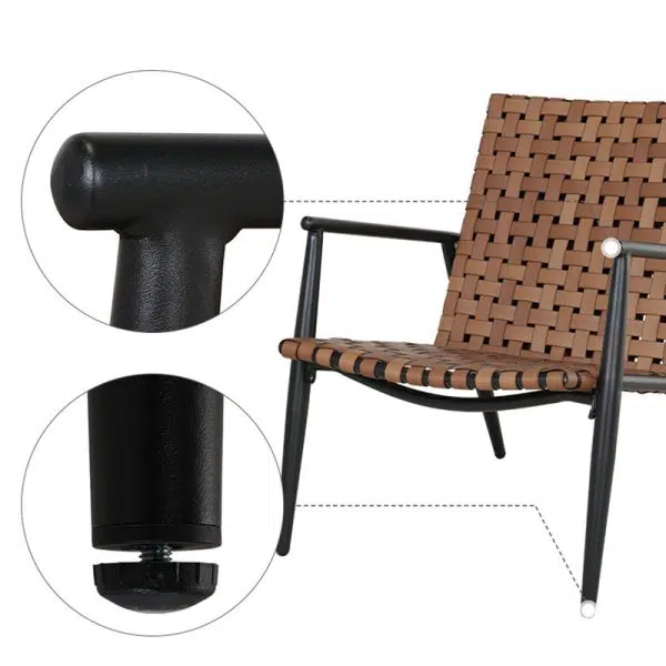 Traditional Rustic Square Aluminum PE Leather Rattan Accent Chair Backrest Armrest For Patio - Image 5