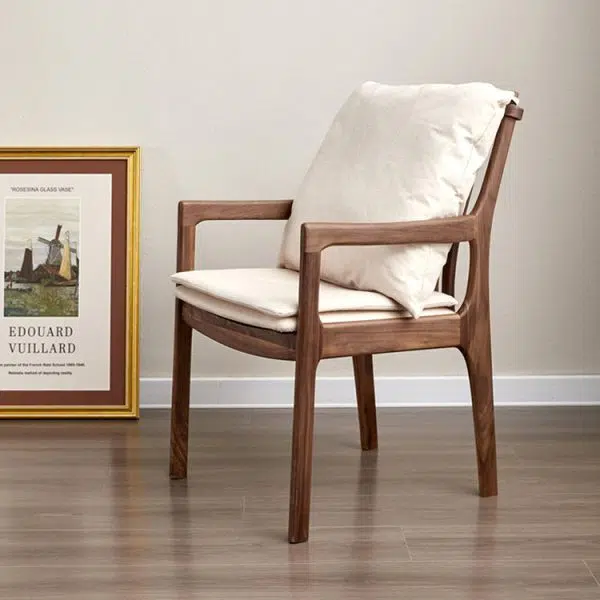 Modern Minimalist Square Wood Chair Backrest Armrest For Living Room