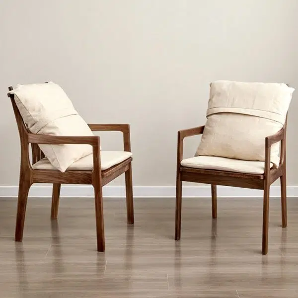 Modern Minimalist Square Wood Chair Backrest Armrest For Living Room - Image 2