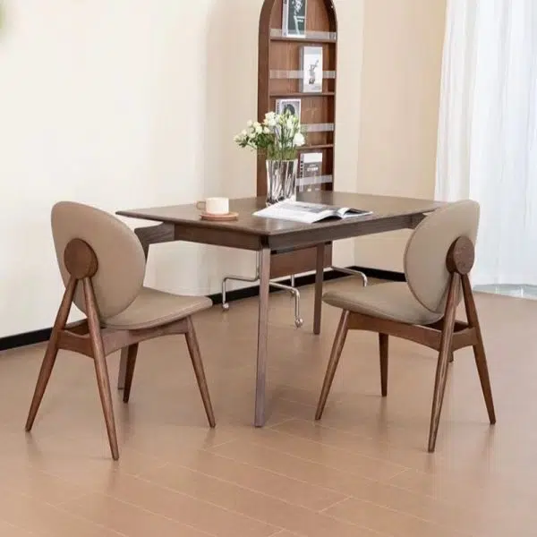 Contemporary Scandinavian Round Square Wood Veneer Dining Chair Backrest For Dining Room - Image 14