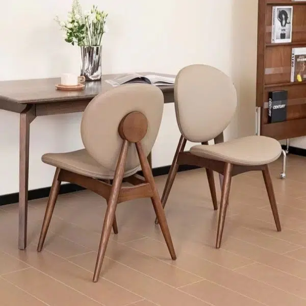 Contemporary Scandinavian Round Square Wood Veneer Dining Chair Backrest For Dining Room - Image 3