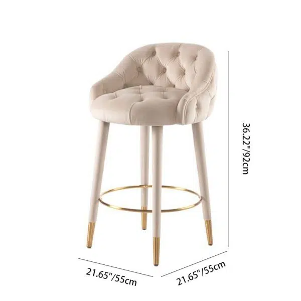 Contemporary Nordic Round Curved Metal Wood Fabric Bar Stool Backrest For Dining Room - Image 4