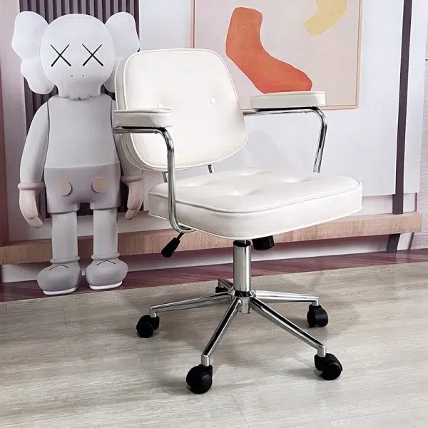 Modern Minimalist Lift Swivel Rectangular Square Metal Leather Desk Chair Backrest Armrest For Home Office