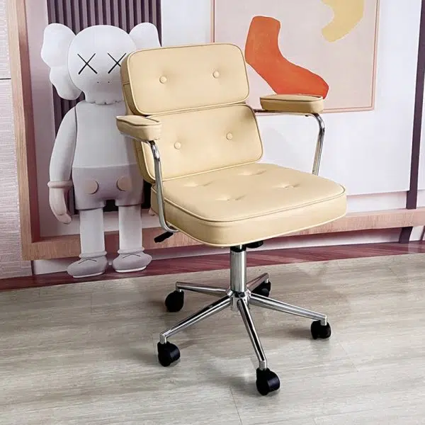 Modern Minimalist Lift Swivel Rectangular Square Metal Leather Desk Chair Backrest Armrest For Home Office - Image 15