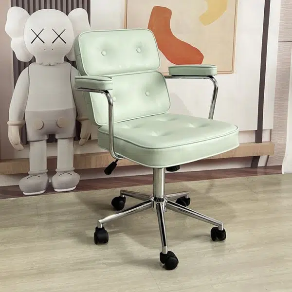 Modern Minimalist Lift Swivel Rectangular Square Metal Leather Desk Chair Backrest Armrest For Home Office - Image 14