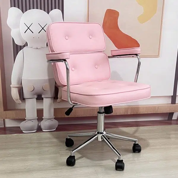 Modern Minimalist Lift Swivel Rectangular Square Metal Leather Desk Chair Backrest Armrest For Home Office - Image 13