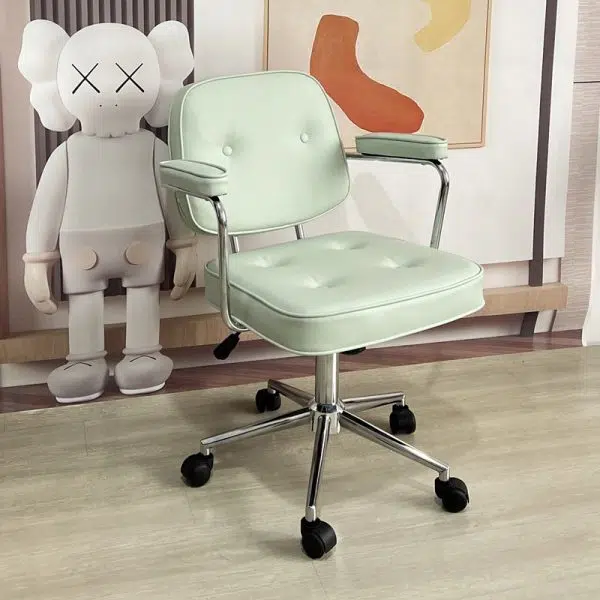 Modern Minimalist Lift Swivel Rectangular Square Metal Leather Desk Chair Backrest Armrest For Home Office - Image 3