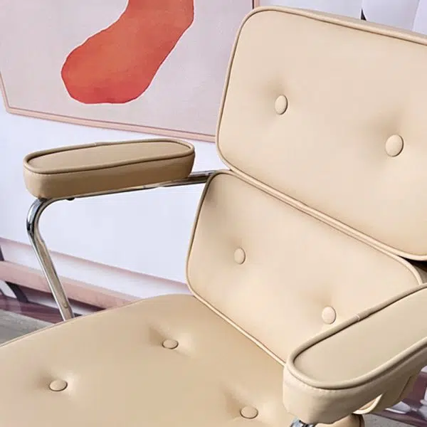 Modern Minimalist Lift Swivel Rectangular Square Metal Leather Desk Chair Backrest Armrest For Home Office - Image 6