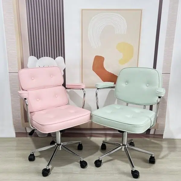 Modern Minimalist Lift Swivel Rectangular Square Metal Leather Desk Chair Backrest Armrest For Home Office - Image 19