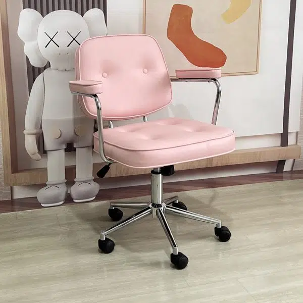 Modern Minimalist Lift Swivel Rectangular Square Metal Leather Desk Chair Backrest Armrest For Home Office - Image 7