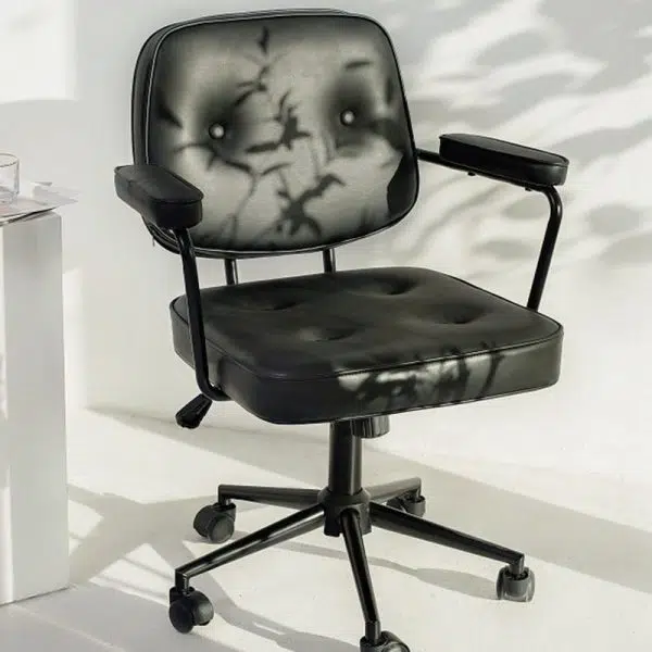 Modern Minimalist Lift Swivel Rectangular Square Metal Leather Desk Chair Backrest Armrest For Home Office - Image 8