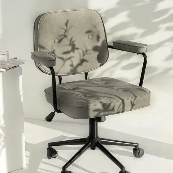 Modern Minimalist Lift Swivel Rectangular Square Metal Leather Desk Chair Backrest Armrest For Home Office - Image 9