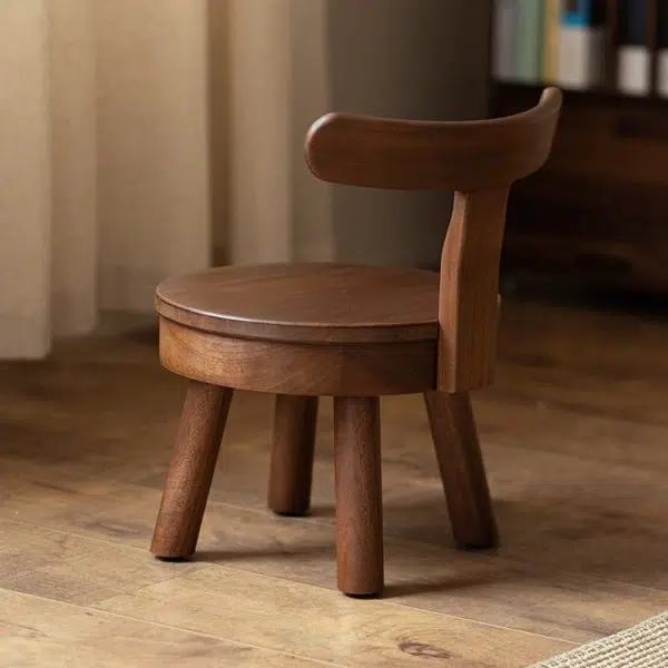 Modern Minimalist Swivel Kids Round Wood Chair Backrest For Living Room - Image 2