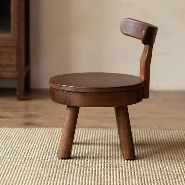 Modern Minimalist Swivel Kids Round Wood Chair Backrest For Living Room - Image 3