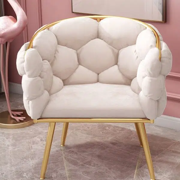 Modern Art Deco Bubble Curved Metal Fabric Vanity Stool Backrest Armrest For Bedroom - Image 14