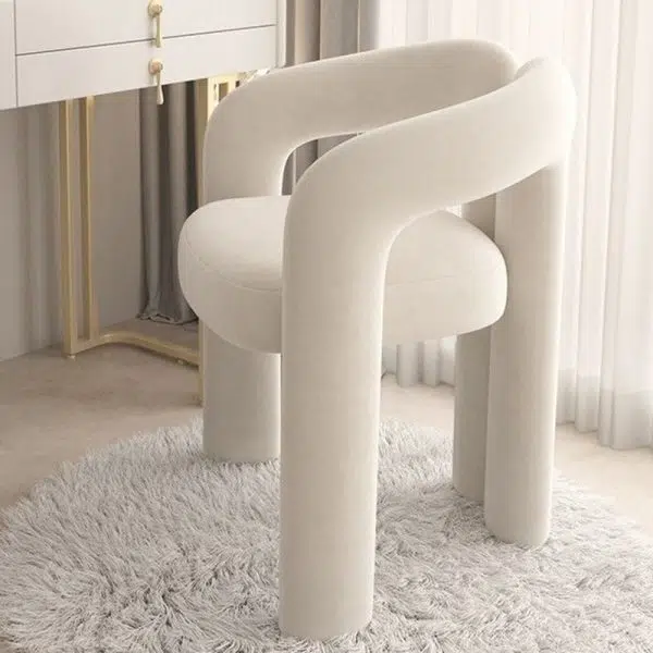 Contemporary Nordic Cream Trapezoidal Triangle Metal Velvet Vanity Stool Backrest Armrest For Bedroom - Image 7