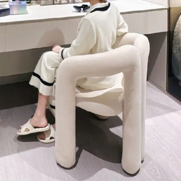 Contemporary Nordic Cream Trapezoidal Triangle Metal Velvet Vanity Stool Backrest Armrest For Bedroom - Image 9