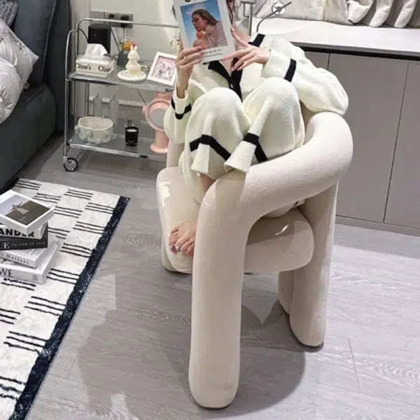 Contemporary Nordic Cream Trapezoidal Triangle Metal Velvet Vanity Stool Backrest Armrest For Bedroom - Image 10