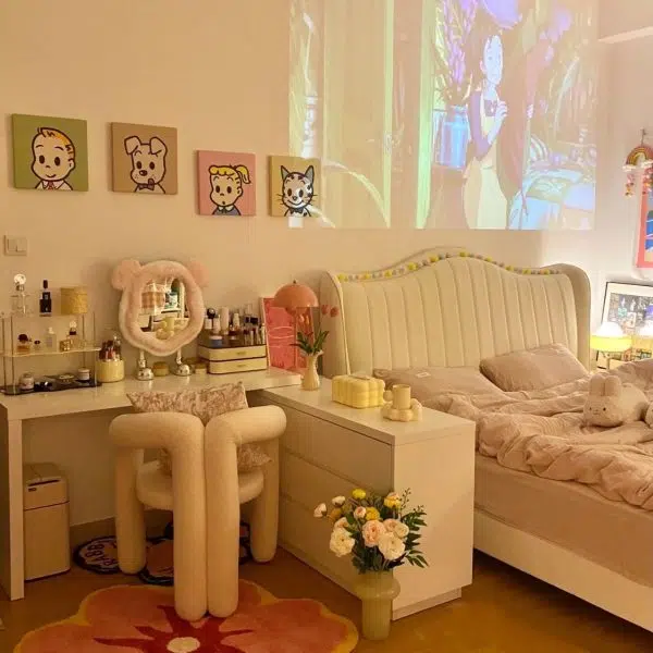 Contemporary Nordic Cream Trapezoidal Triangle Metal Velvet Vanity Stool Backrest Armrest For Bedroom - Image 16