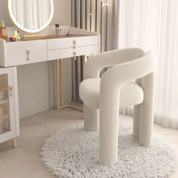 Contemporary Nordic Cream Trapezoidal Triangle Metal Velvet Vanity Stool Backrest Armrest For Bedroom - Image 17