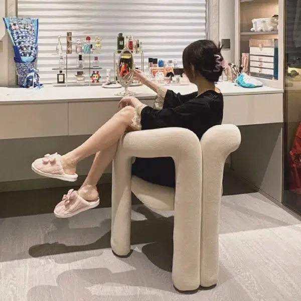 Contemporary Nordic Cream Trapezoidal Triangle Metal Velvet Vanity Stool Backrest Armrest For Bedroom - Image 12