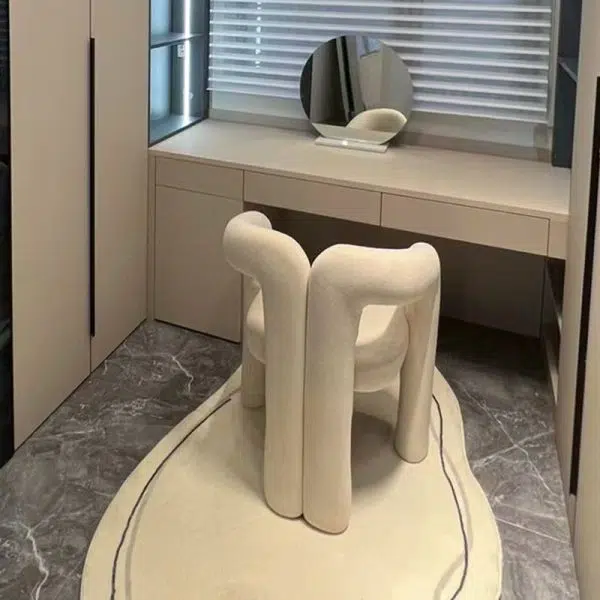 Contemporary Nordic Cream Trapezoidal Triangle Metal Velvet Vanity Stool Backrest Armrest For Bedroom - Image 13