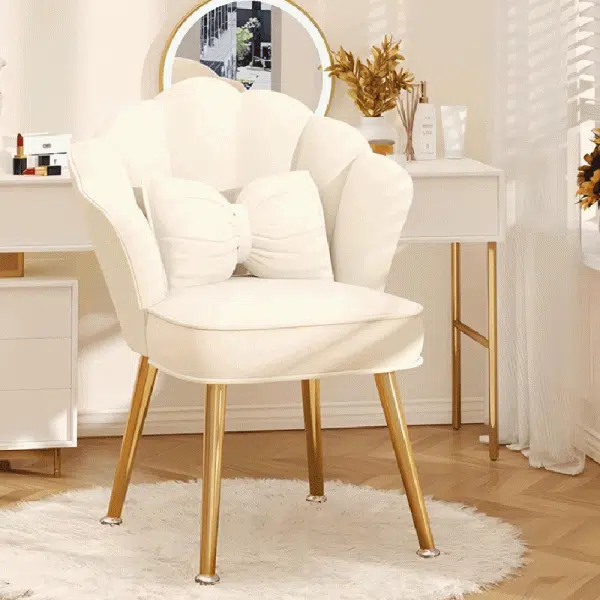 Modern Art Deco Petal Square Velvet Wood Vanity Stool Backrest Armrest For Bedroom - Image 7