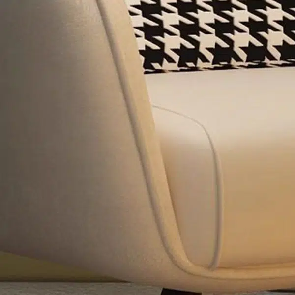 Modern Minimalist Rectangular Curved Metal Leather Accent Chair Backrest Armrest For Living Room - Image 5