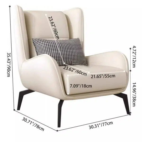 Modern Minimalist Rectangular Curved Metal Leather Accent Chair Backrest Armrest For Living Room - Image 4