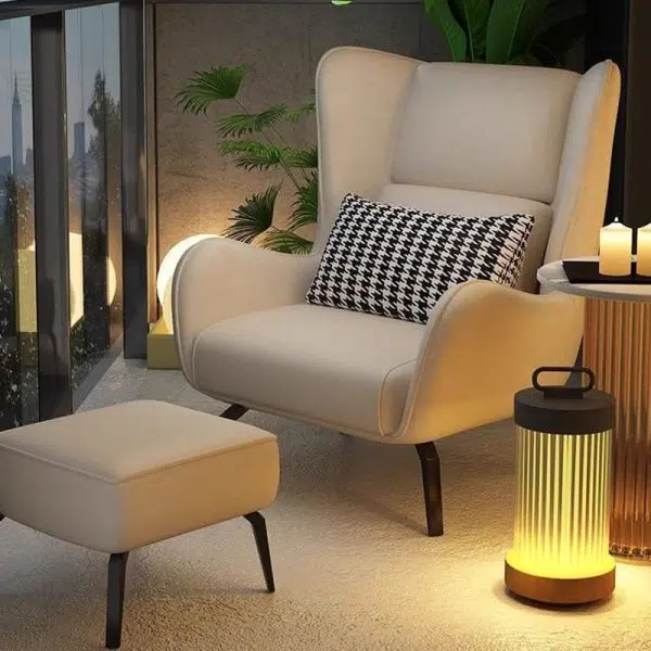 Modern Minimalist Rectangular Curved Metal Leather Accent Chair Backrest Armrest For Living Room - Image 8