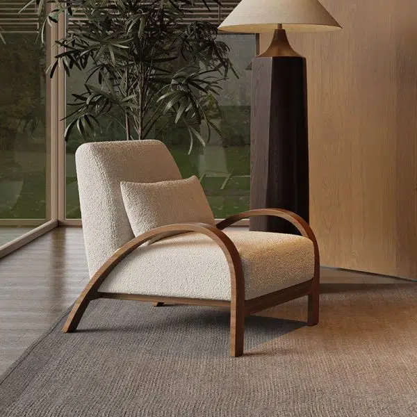 Contemporary Nordic Square Curved Metal Lambswool Accent Chair Backrest Armrest For Living Room - Image 2