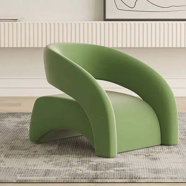 Contemporary Scandinavian Cream Curved Square Wood Lambswool Velvet Accent Chair Backrest Armrest For Living Room - Image 6