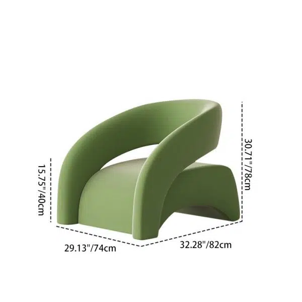 Contemporary Scandinavian Cream Curved Square Wood Lambswool Velvet Accent Chair Backrest Armrest For Living Room - Image 4