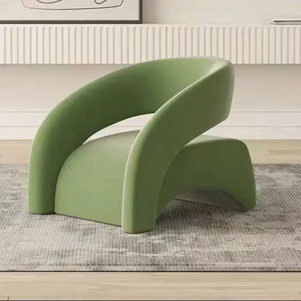 Contemporary Scandinavian Cream Curved Square Wood Lambswool Velvet Accent Chair Backrest Armrest For Living Room - Image 7