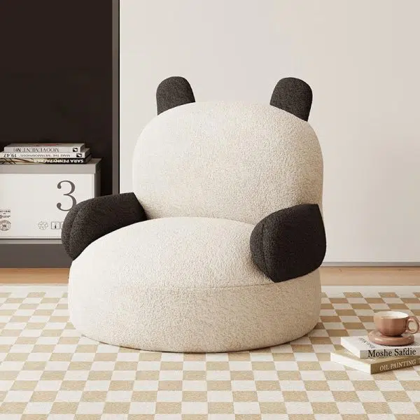Contemporary Creative Cartoon Baby Panda Lambswool Accent Chair Backrest Armrest For Living Room - Image 2